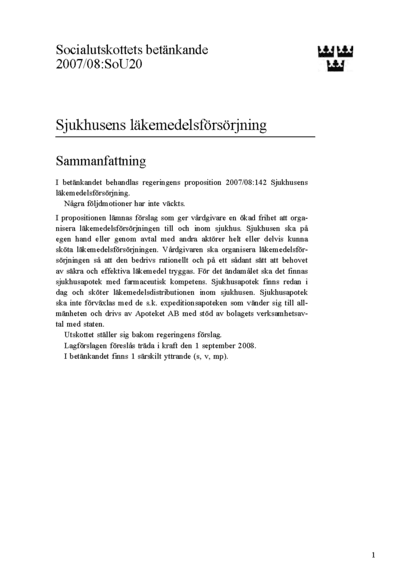 Omslaget till bet. 2007/08:SoU20