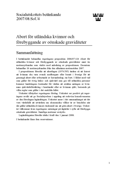 Omslaget till bet. 2007/08:SoU4
