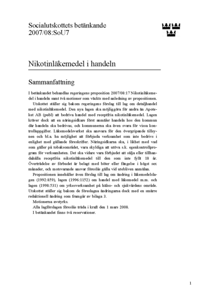 Omslaget till bet. 2007/08:SoU7