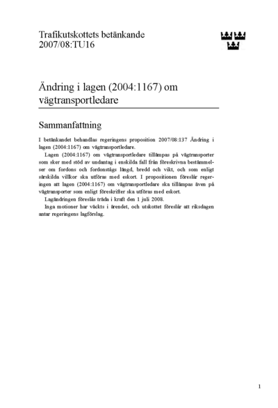 Omslaget till bet. 2007/08:TU16