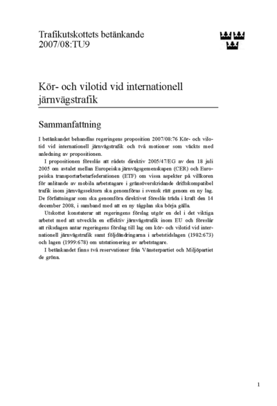 Omslaget till bet. 2007/08:TU9