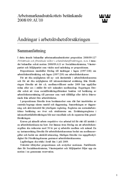 Omslaget till bet. 2008/09:AU10
