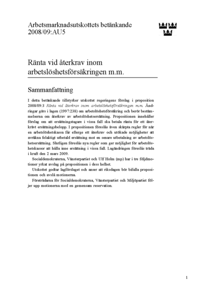 Omslaget till bet. 2008/09:AU5