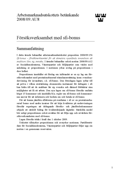 Omslaget till bet. 2008/09:AU8