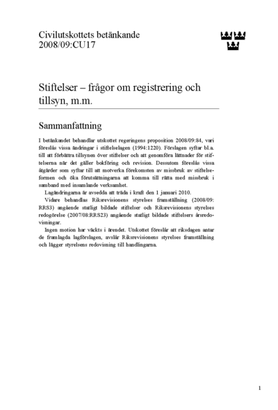 Omslaget till bet. 2008/09:CU17