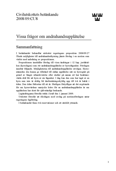 Omslaget till bet. 2008/09:CU8