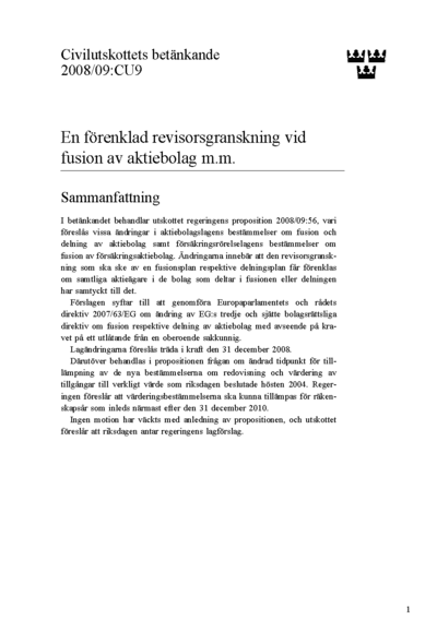 Omslaget till bet. 2008/09:CU9
