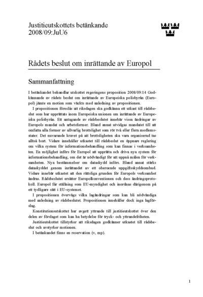 Omslaget till bet. 2008/09:JuU6