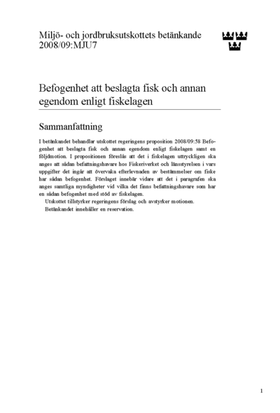 Omslaget till bet. 2008/09:MJU7