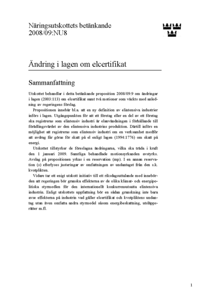 Omslaget till bet. 2008/09:NU8