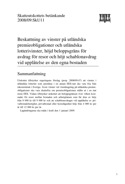 Omslaget till bet. 2008/09:SkU11