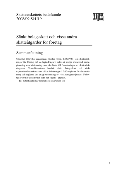 Omslaget till bet. 2008/09:SkU19