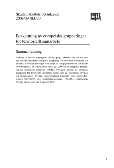 Omslaget till bet. 2008/09:SkU30