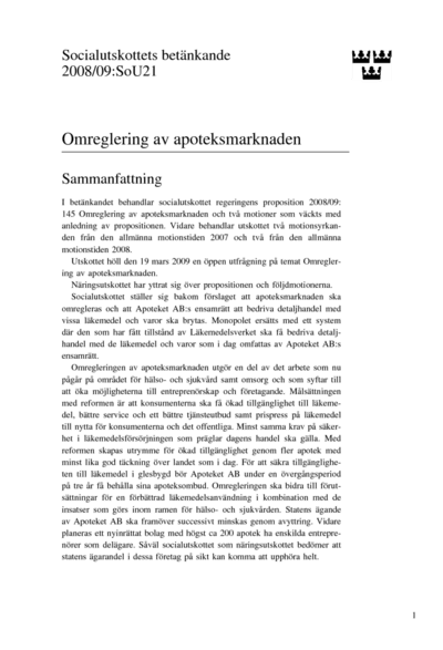 Omslaget till bet. 2008/09:SoU21