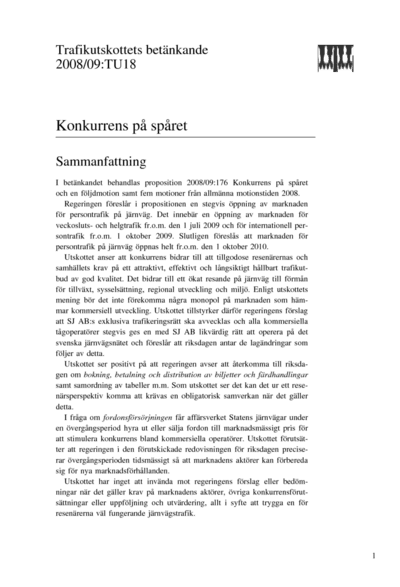 Omslaget till bet. 2008/09:TU18