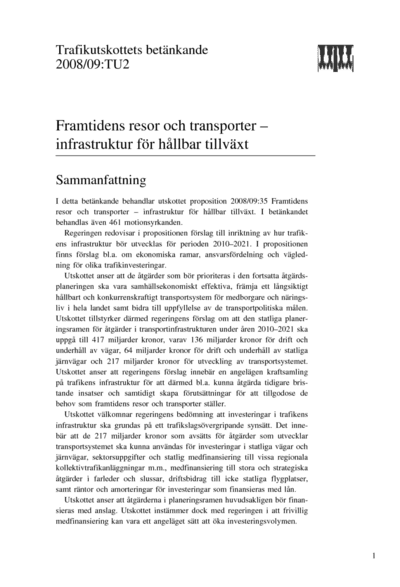 Omslaget till bet. 2008/09:TU2