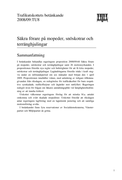 Omslaget till bet. 2008/09:TU8