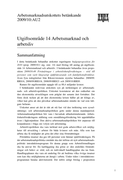 Omslaget till bet. 2009/10:AU2