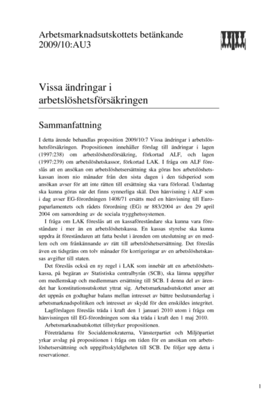 Omslaget till bet. 2009/10:AU3