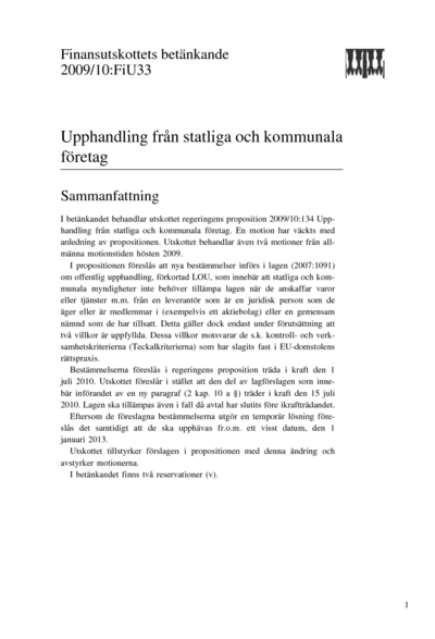 Omslaget till bet. 2009/10:FiU33