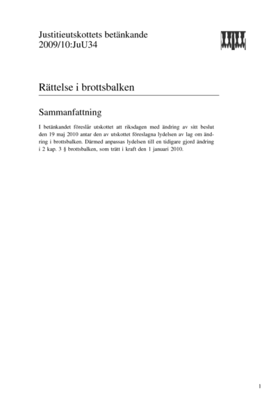 Omslaget till bet. 2009/10:JuU34