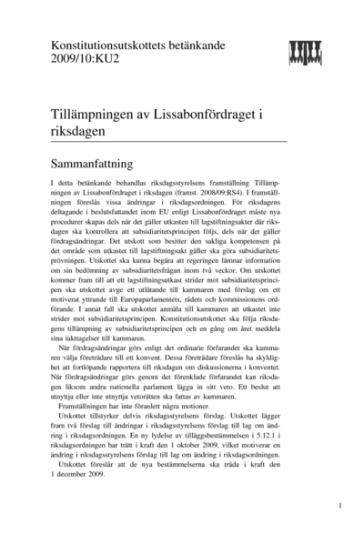 Omslaget till bet. 2009/10:KU2