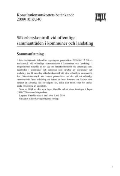 Omslaget till bet. 2009/10:KU40