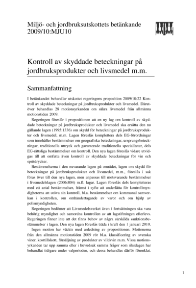 Omslaget till bet. 2009/10:MJU10