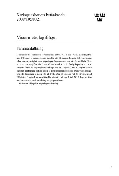 Omslaget till bet. 2009/10:NU21