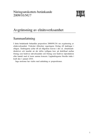 Omslaget till bet. 2009/10:NU7