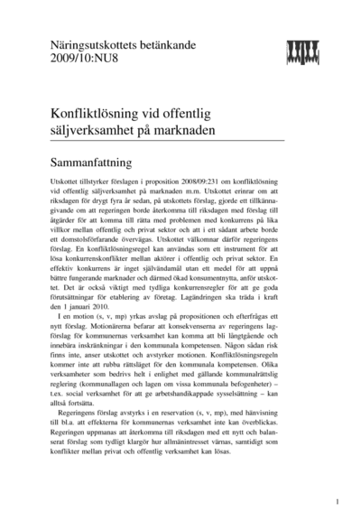 Omslaget till bet. 2009/10:NU8