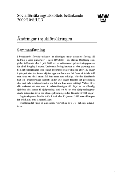 Omslaget till bet. 2009/10:SfU13