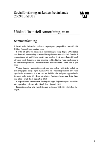 Omslaget till bet. 2009/10:SfU17