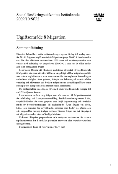 Omslaget till bet. 2009/10:SfU2