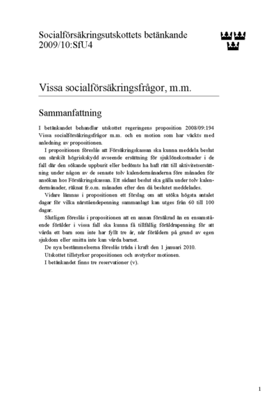 Omslaget till bet. 2009/10:SfU4