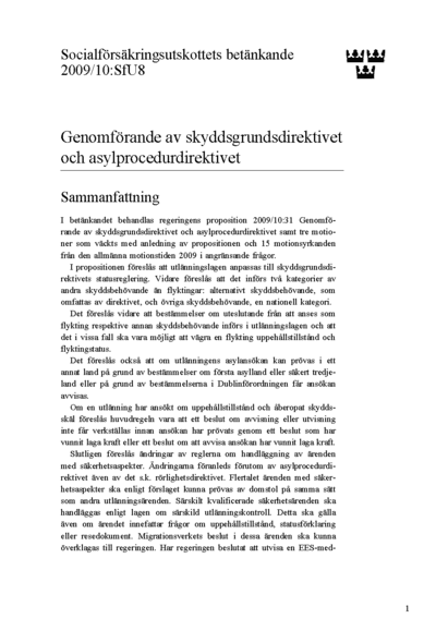 Omslaget till bet. 2009/10:SfU8
