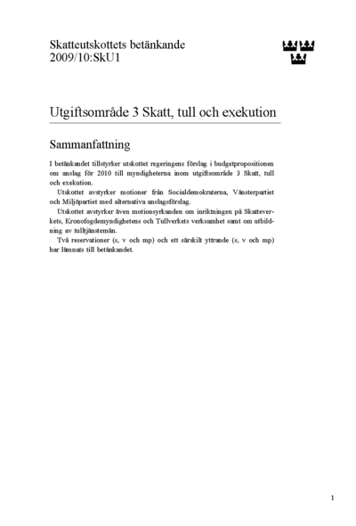 Omslaget till bet. 2009/10:SkU1