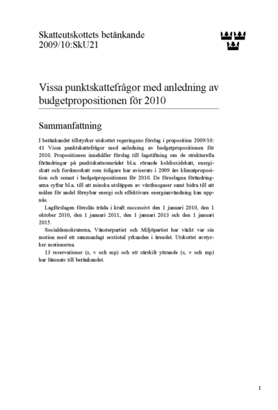 Omslaget till bet. 2009/10:SkU21