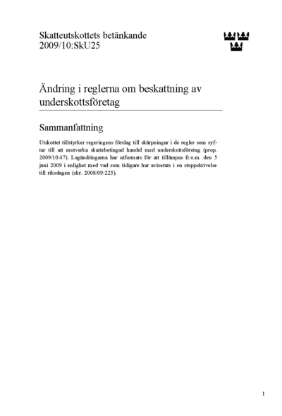 Omslaget till bet. 2009/10:SkU25