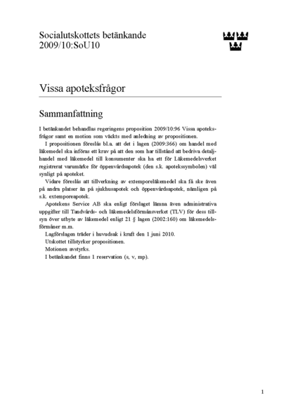 Omslaget till bet. 2009/10:SoU10