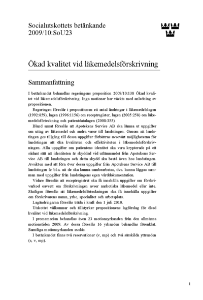 Omslaget till bet. 2009/10:SoU23