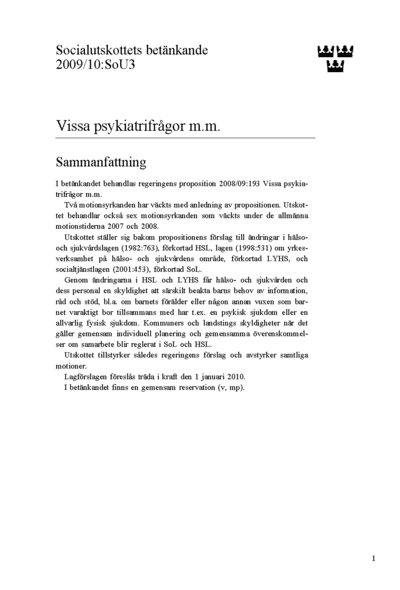 Omslaget till bet. 2009/10:SoU3