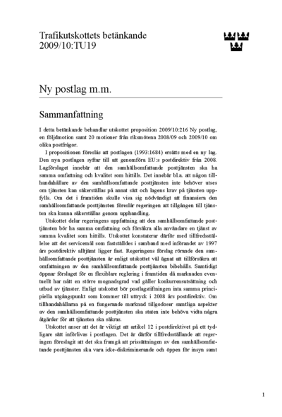 Omslaget till bet. 2009/10:TU19