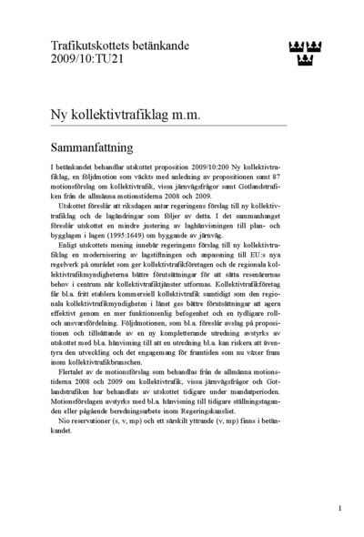 Omslaget till bet. 2009/10:TU21