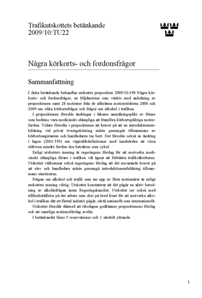 Omslaget till bet. 2009/10:TU22
