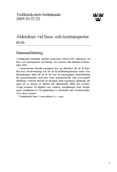 Omslaget till bet. 2009/10:TU23