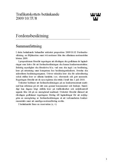 Omslaget till bet. 2009/10:TU8