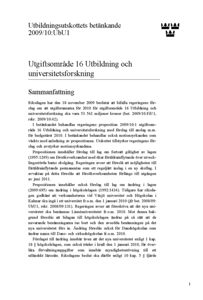 Omslaget till bet. 2009/10:UbU1