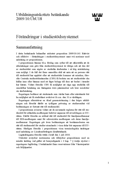 Omslaget till bet. 2009/10:UbU18