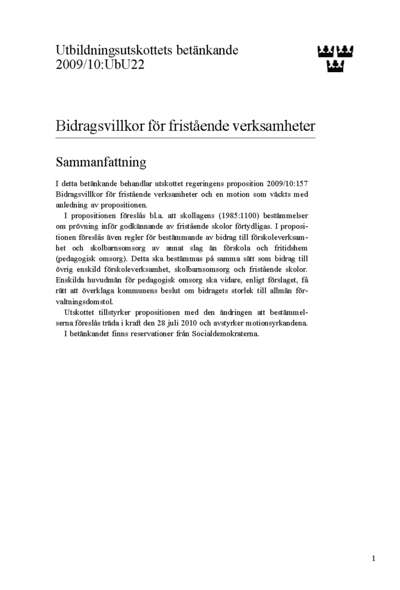 Omslaget till bet. 2009/10:UbU22